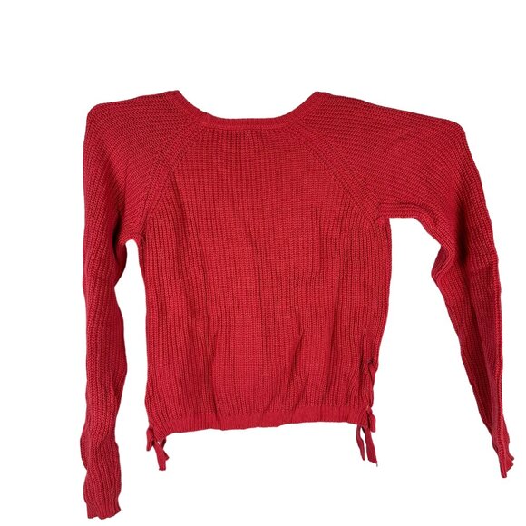 Forever 21 Girls Red Knit Sweater Long Sleeve Lace-Up Sides Size L - Picture 3 of 5